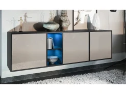 Cómoda Vladon Cuba - negro mate/gris arena de alto brillo - Aparador moderno para su salón - (AnxAlxPr) 182x53x35 cm