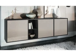 Cómoda Vladon Cuba - negro mate/gris arena de alto brillo - Aparador moderno para su salón - (AnxAlxPr) 182x53x35 cm