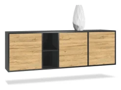 Cómoda Vladon Cuba - negro mate/roble natural - Aparador moderno para su salón - (AnxAlxPr) 182x53x35 cm