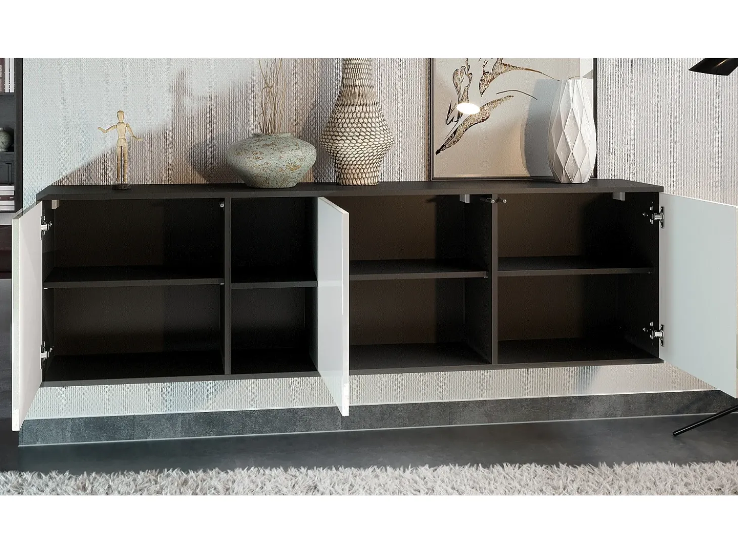 Cómoda Vladon Cuba - negro mate/mezclilla mate - Aparador moderno para su salón - (AnxAlxPr) 182x53x35 cm