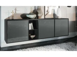 Cómoda Vladon Cuba - negro mate/gris de alto brillo - Aparador moderno para su salón - (AnxAlxPr) 182x53x35 cm