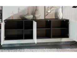 Cómoda Vladon Cuba - negro mate/zarzamora de alto brillo - Aparador moderno para su salón - (AnxAlxPr) 182x53x35 cm