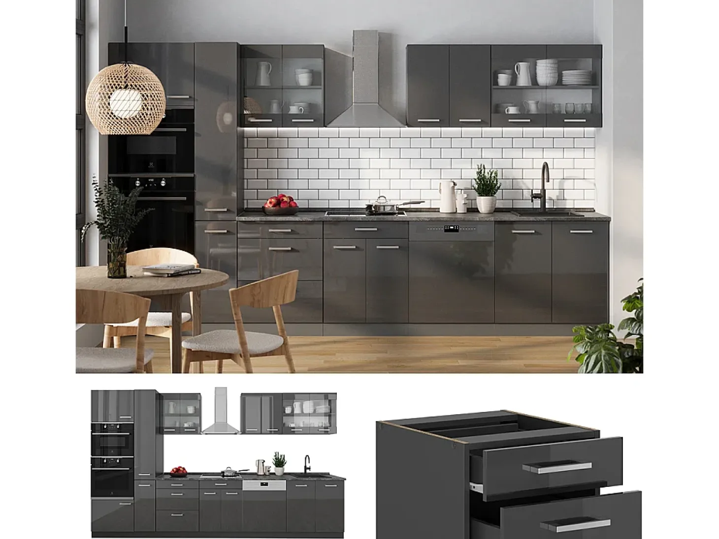 Cocina antracita brillo intenso/antracita 350x60x81.6 r-line