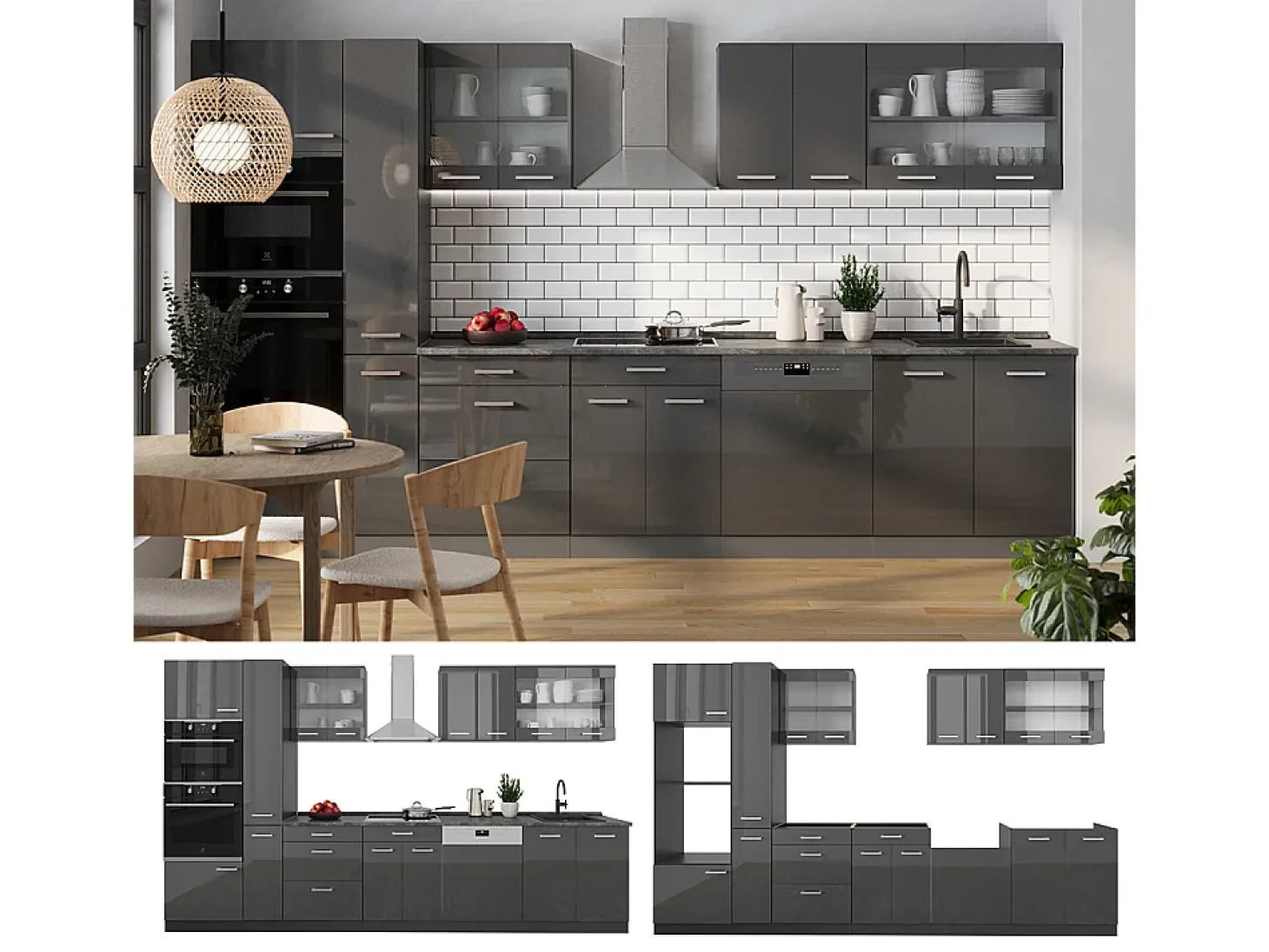 Cocina antracita brillo intenso/antracita 350x60x81.6 r-line