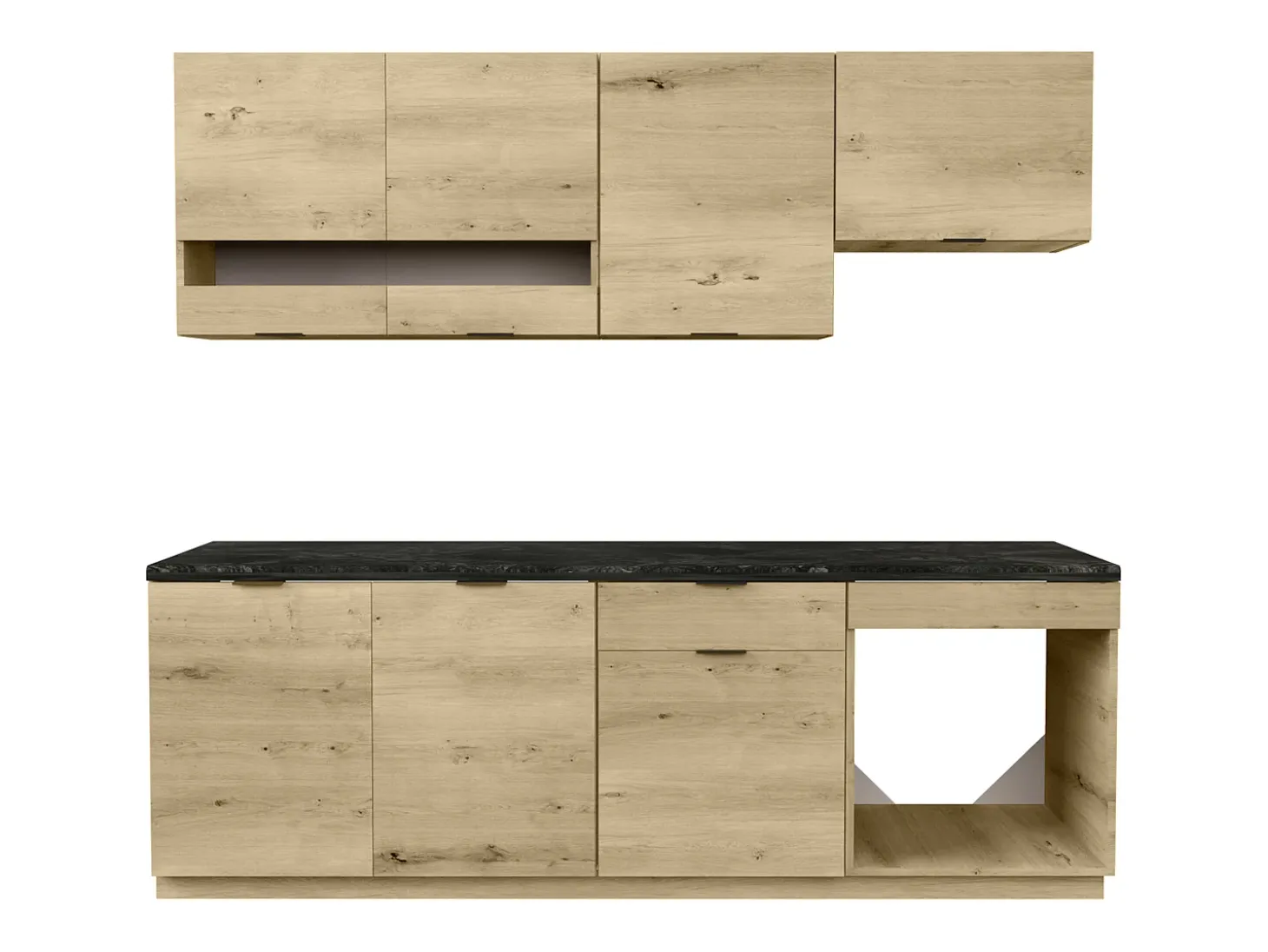 Cocina completa - 200 cm - 6 muebles de almacenamiento - Natural y Antracita - CARMEO