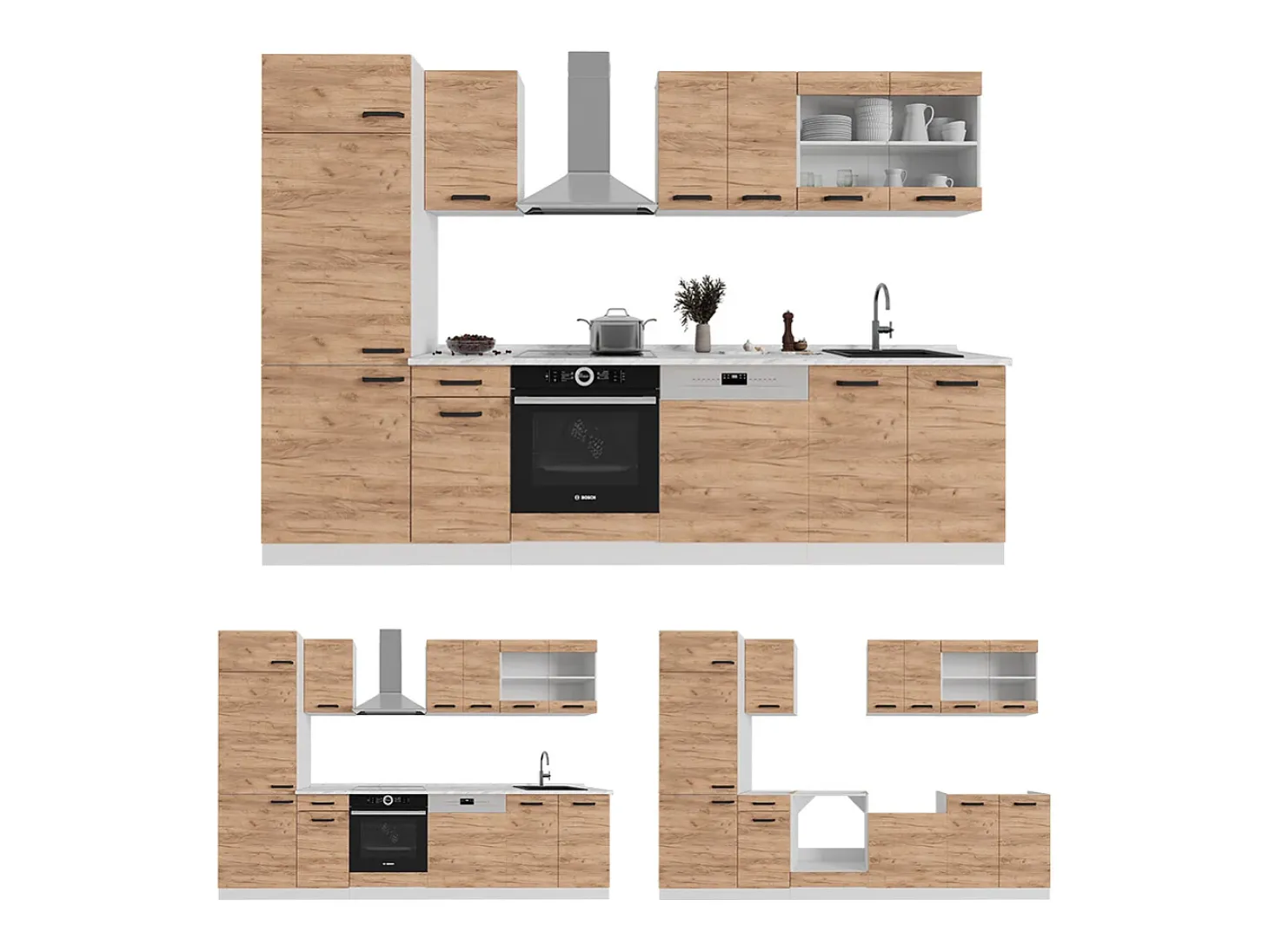 Cocina completa casa de campo blanca/roble dorado 350x60x81.6 r-line