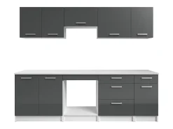 Cocina completa - Con encimera 240 cm - Gris brillante y Blanco - TRATTORIA