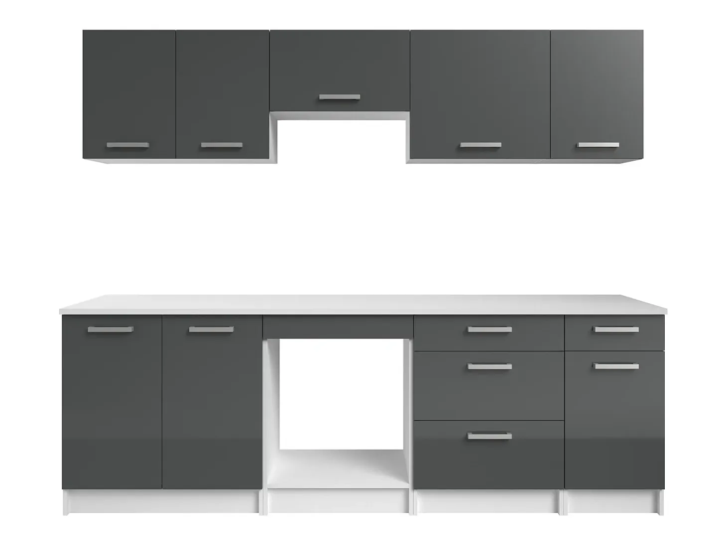 Cocina completa - Con encimera 240 cm - Gris brillante y Blanco - TRATTORIA