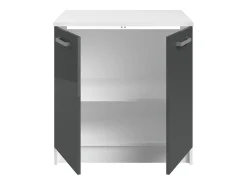 Cocina completa - Con encimera 240 cm - Gris brillante y Blanco - TRATTORIA