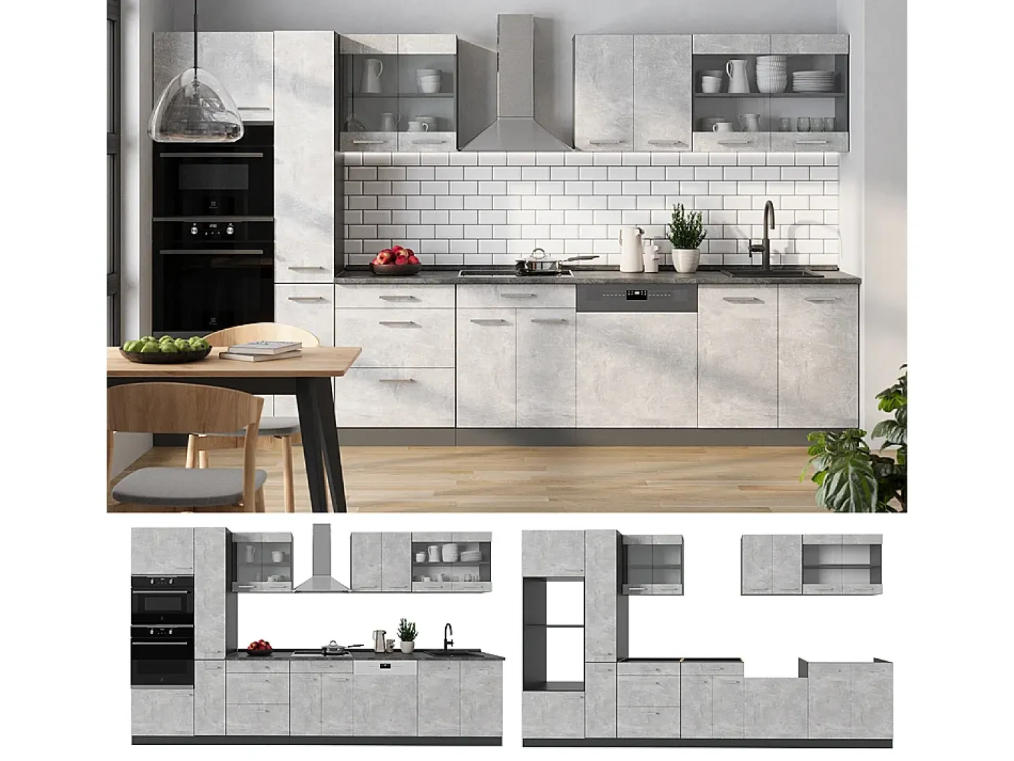 Cocina completa hormigón/antracita 350x60x81.6 r-line