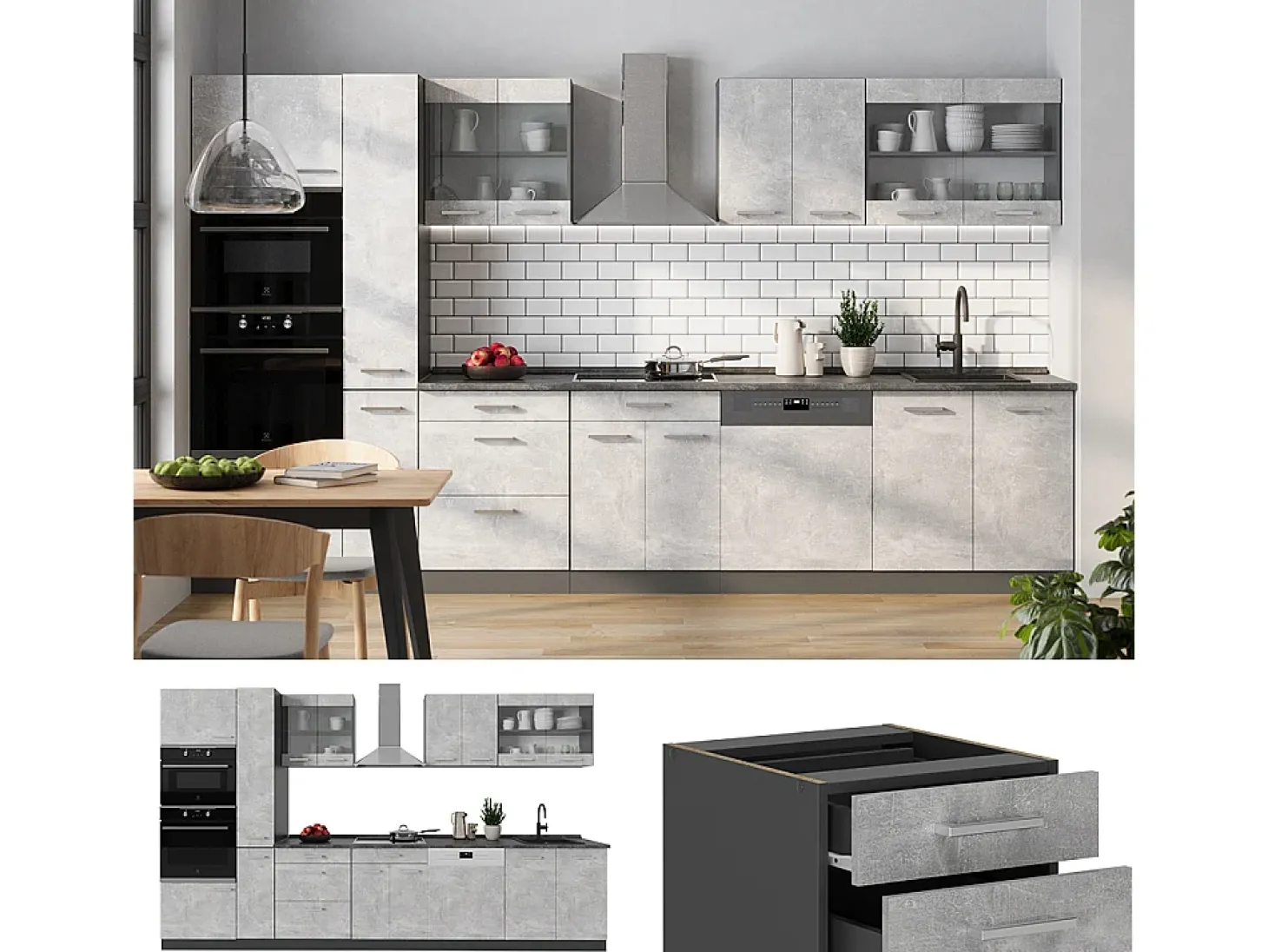Cocina completa hormigón/antracita 350x60x81.6 r-line