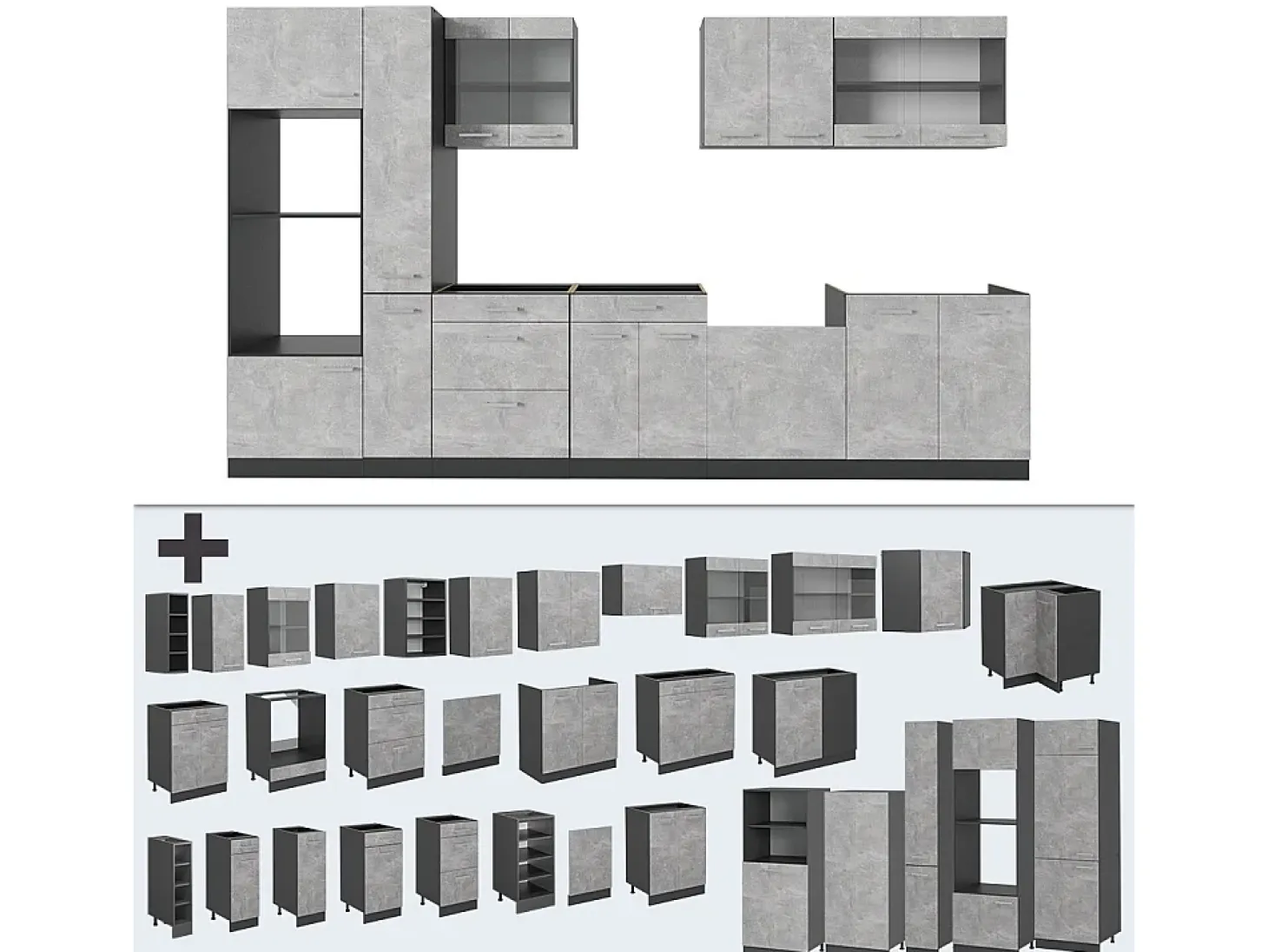 Cocina completa hormigón/antracita 350x60x81.6 r-line