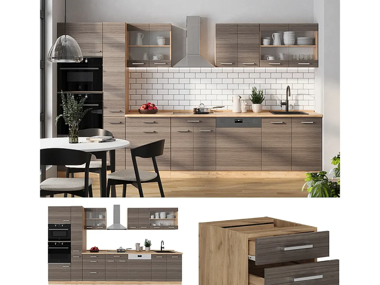 Cocina completa gris noble/roble dorado 350x60x81.6 r-line