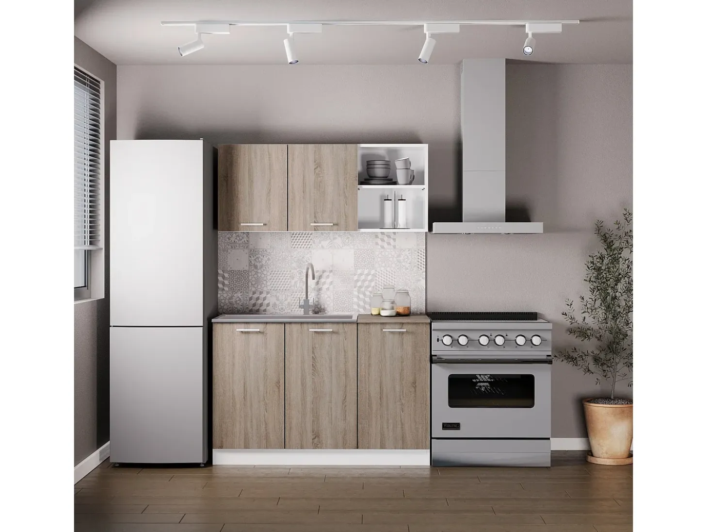 Cocina Completa haaus Ara, Roble Sonoma Oscuro/Blanco, L 120 cm