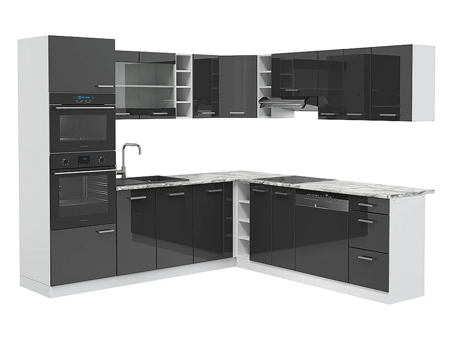 Cocina esquinera antracita brillo intenso/blanco 247x46x81.6 r-line