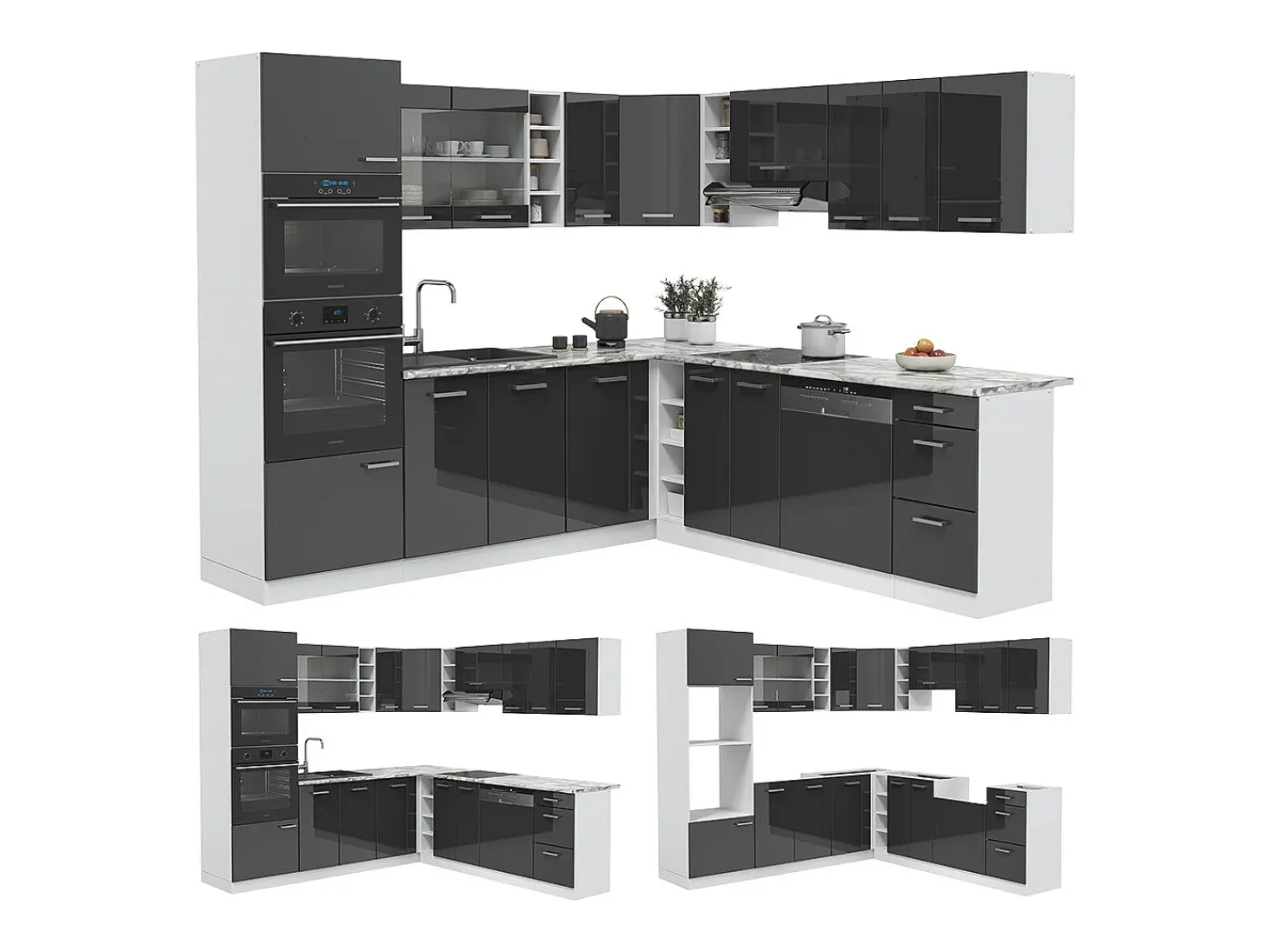 Cocina esquinera antracita brillo intenso/blanco 247x46x81.6 r-line