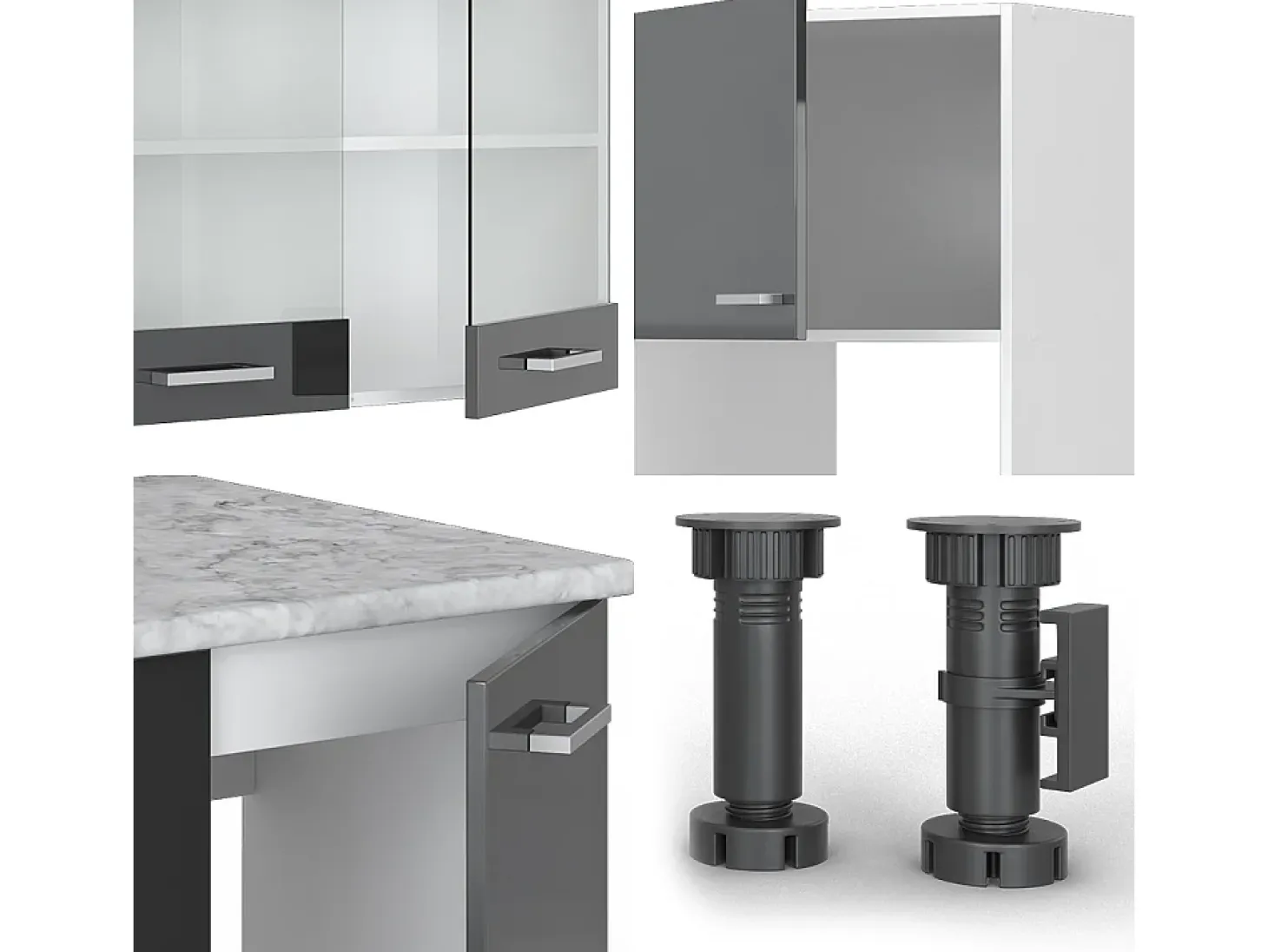 Cocina esquinera antracita brillo intenso/blanco 247x46x81.6 r-line