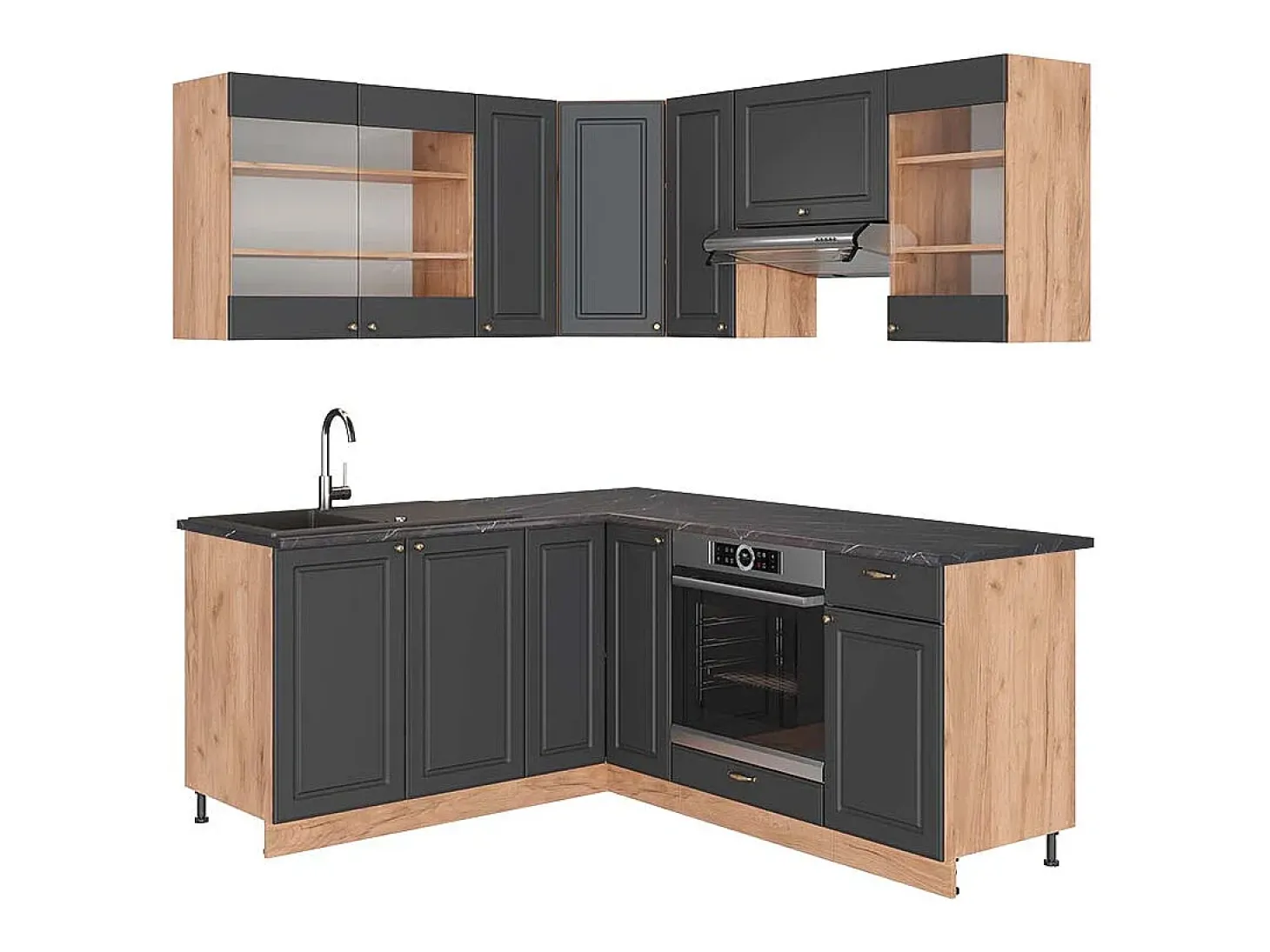 Cocina esquinera antracita casa de campo/roble kraft dorado 190x60x81.6 fame-line