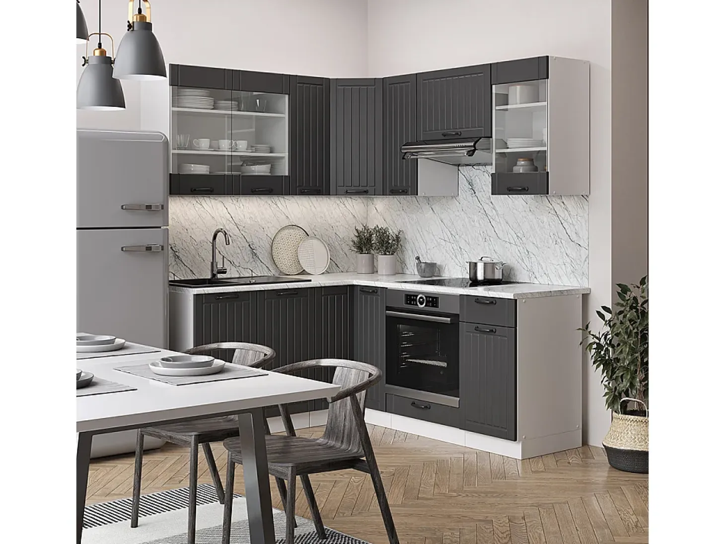 Cocina esquinera antracita casa de campo/blanco 190x60x81.6 fame-line