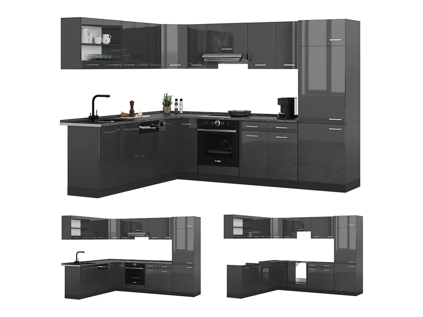 Cocina esquinera antracita brillo intenso/antracita 287x60x81.6 r-line