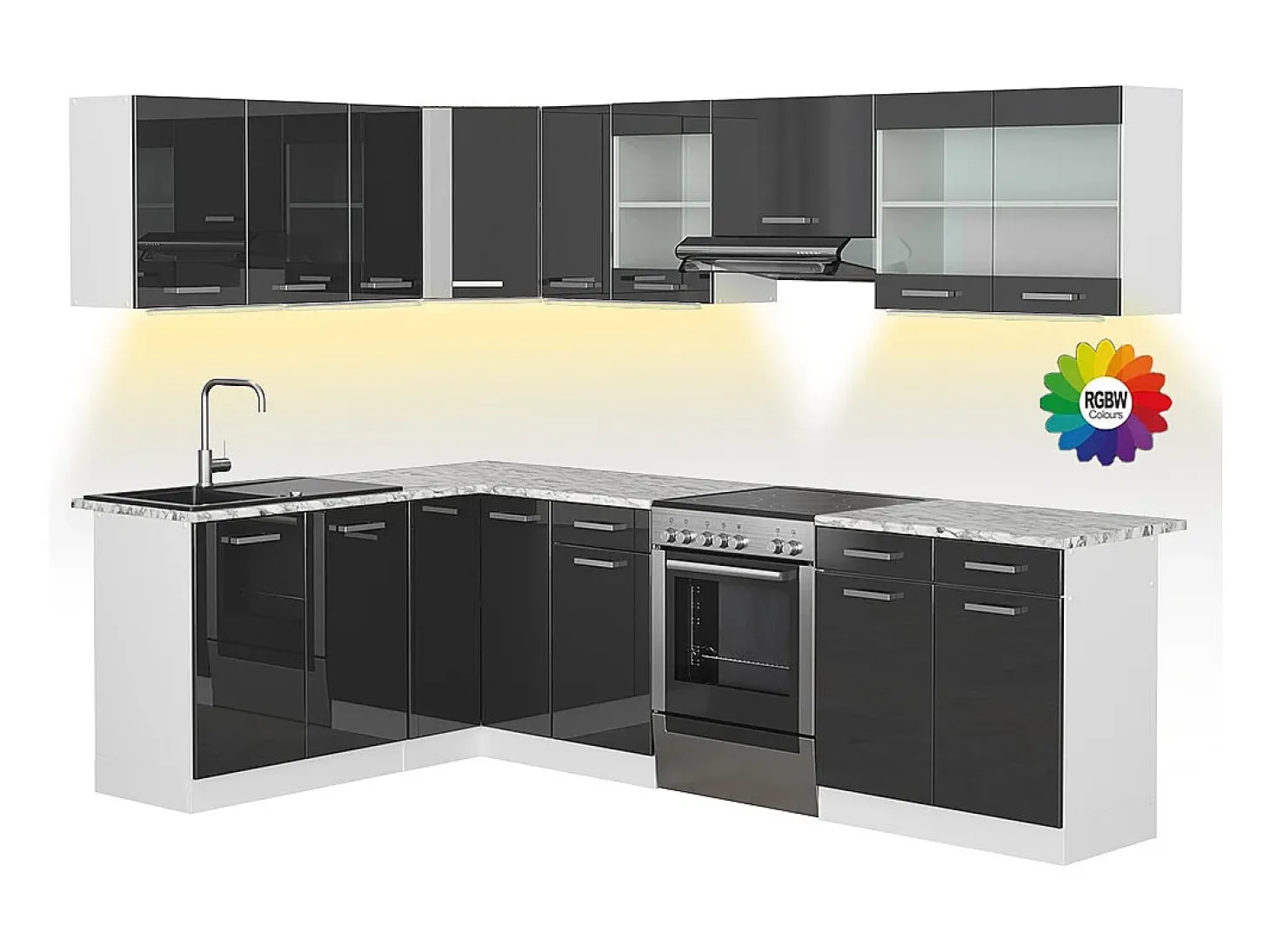 Cocina esquinera antracita brillo intenso/blanco 270x60x81.6 rick