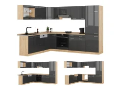Cocina esquinera antracita brillo intenso/roble dorado eléctrico 287x46x81.6 r-line