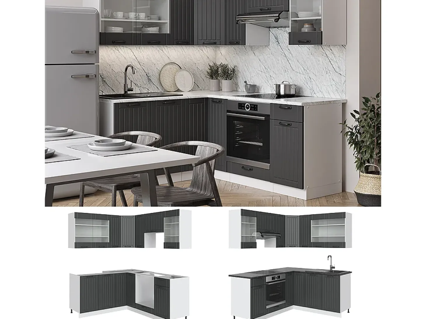 Cocina esquinera antracita casa de campo/blanco 190x60x81.6 fame-line