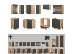 Cocina esquinera antracita casa de campo/roble kraft dorado 190x46x81.6 fame-line