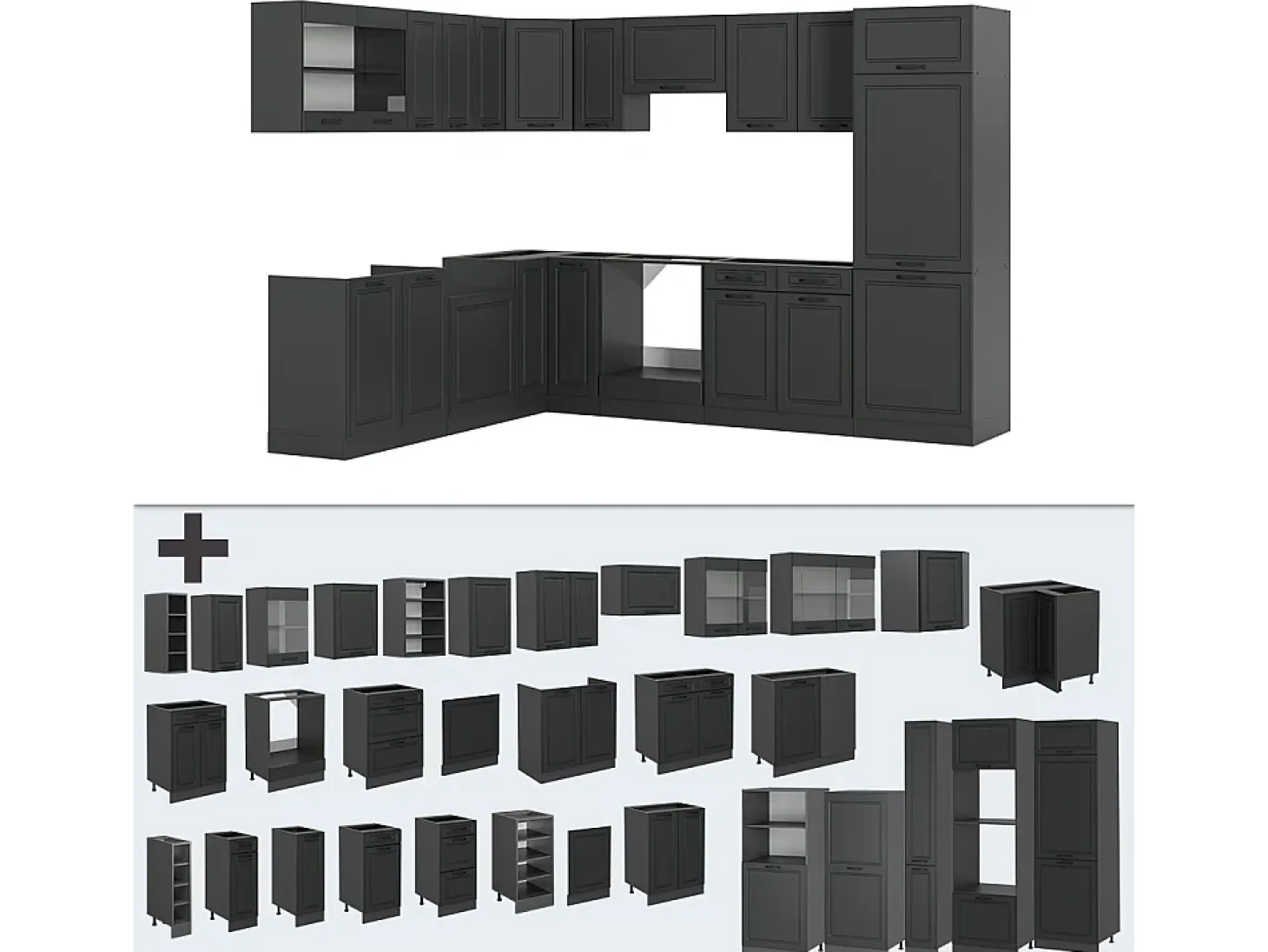 Cocina esquinera antracita casa de campo/antracita 287x60x81.6 r-line