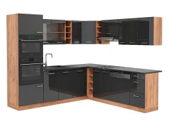 Cocina esquinera antracita brillo intenso/roble dorado eléctrico 247x60x81.6 r-line