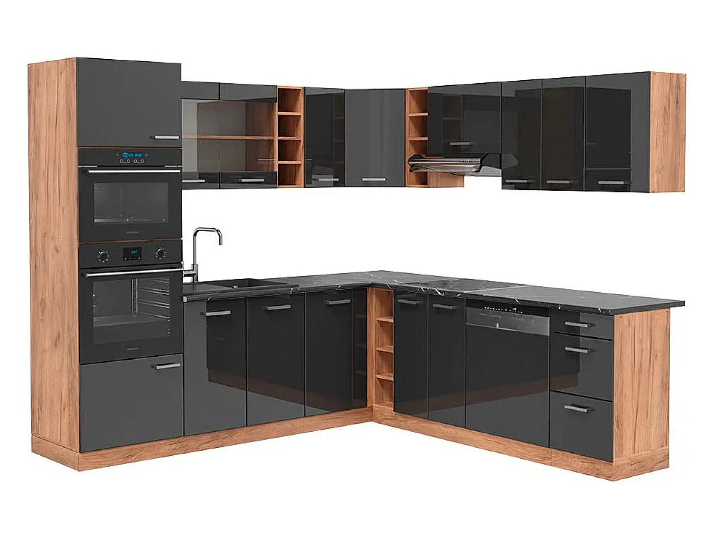 Cocina esquinera antracita brillo intenso/roble dorado eléctrico 247x60x81.6 r-line