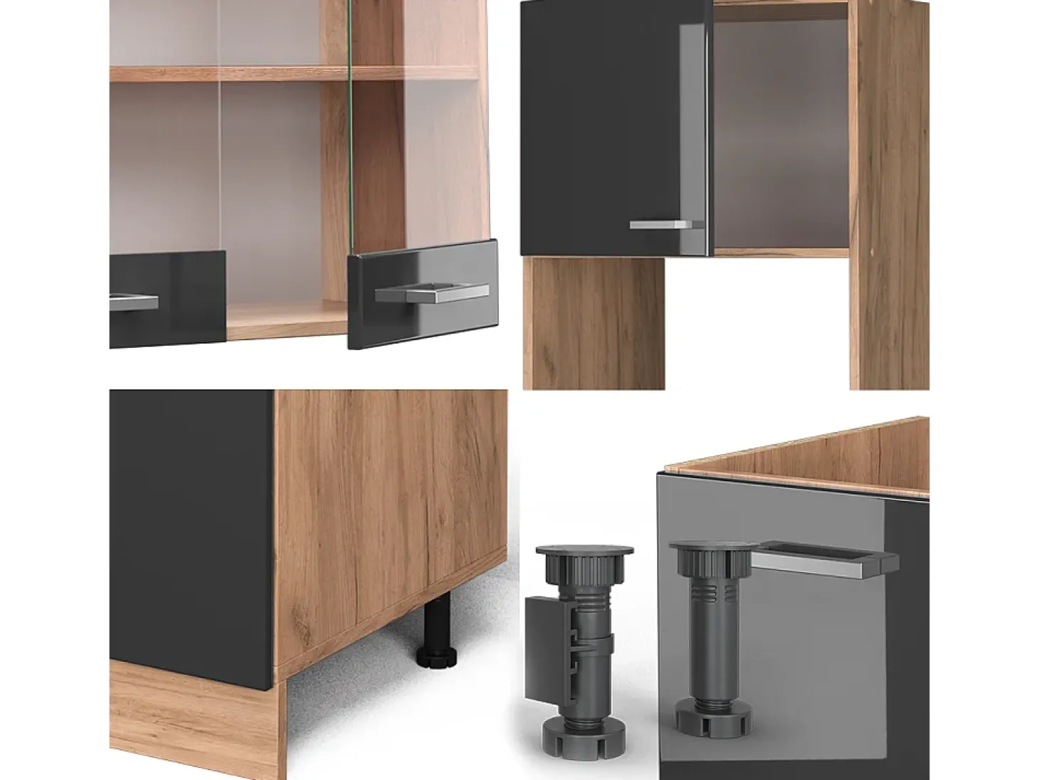 Cocina esquinera antracita brillo intenso/roble dorado eléctrico 247x60x81.6 r-line