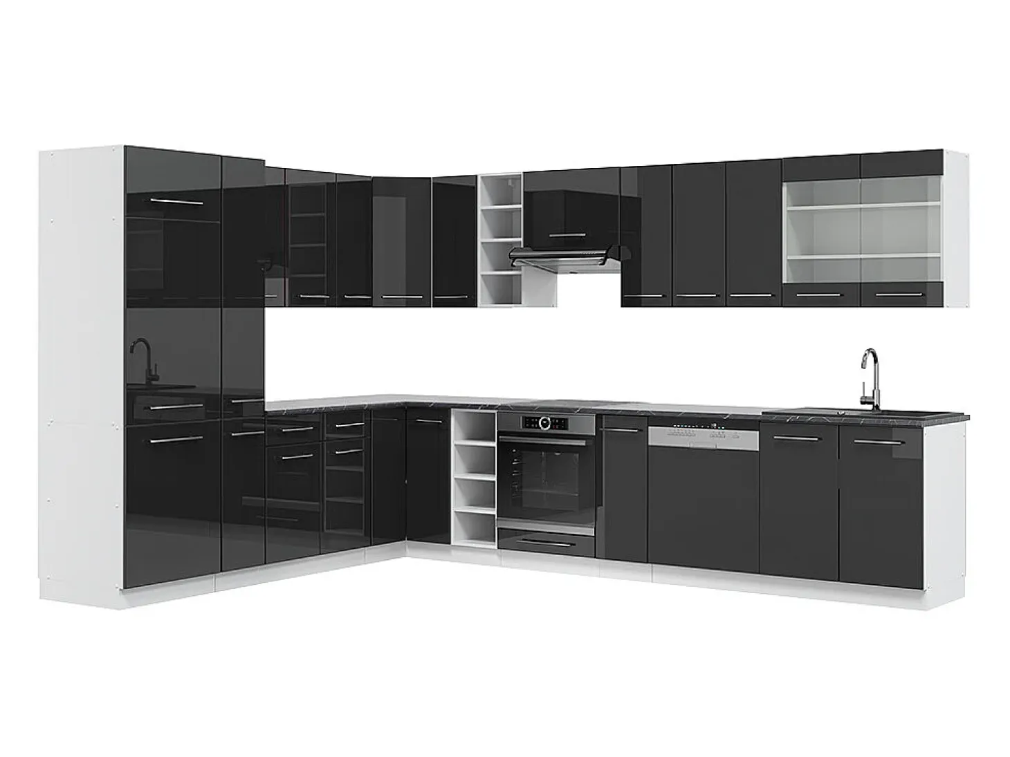 Cocina esquinera antracita brillo intenso/blanco 347x46x81.6 fame-line