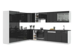 Cocina esquinera antracita brillo intenso/blanco 347x46x81.6 fame-line