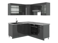 Cocina esquinera antracita alto brillo 190x60x81.6 fame-line