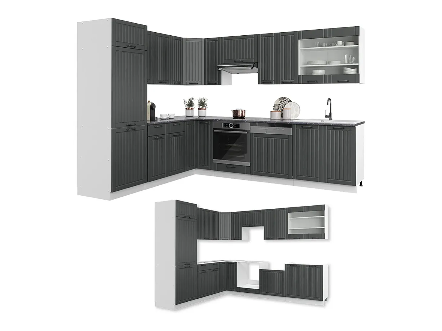 Cocina esquinera antracita casa de campo/blanco 287x46x81.6 fame-line