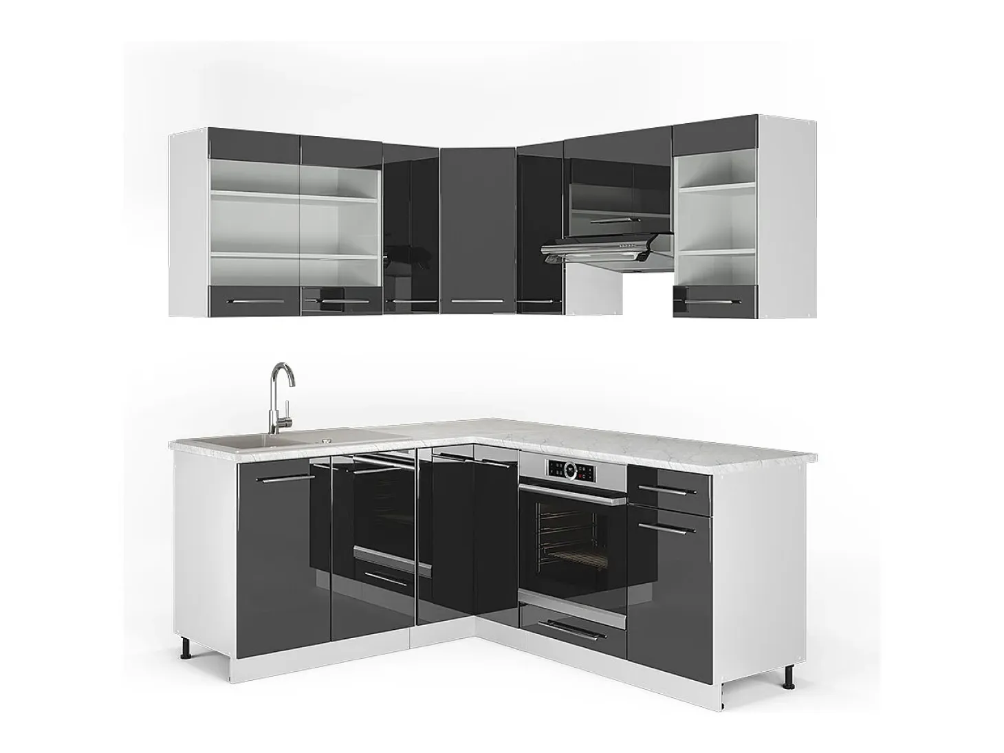 Cocina esquinera antracita alto brillo 190x46x81.6 fame-line