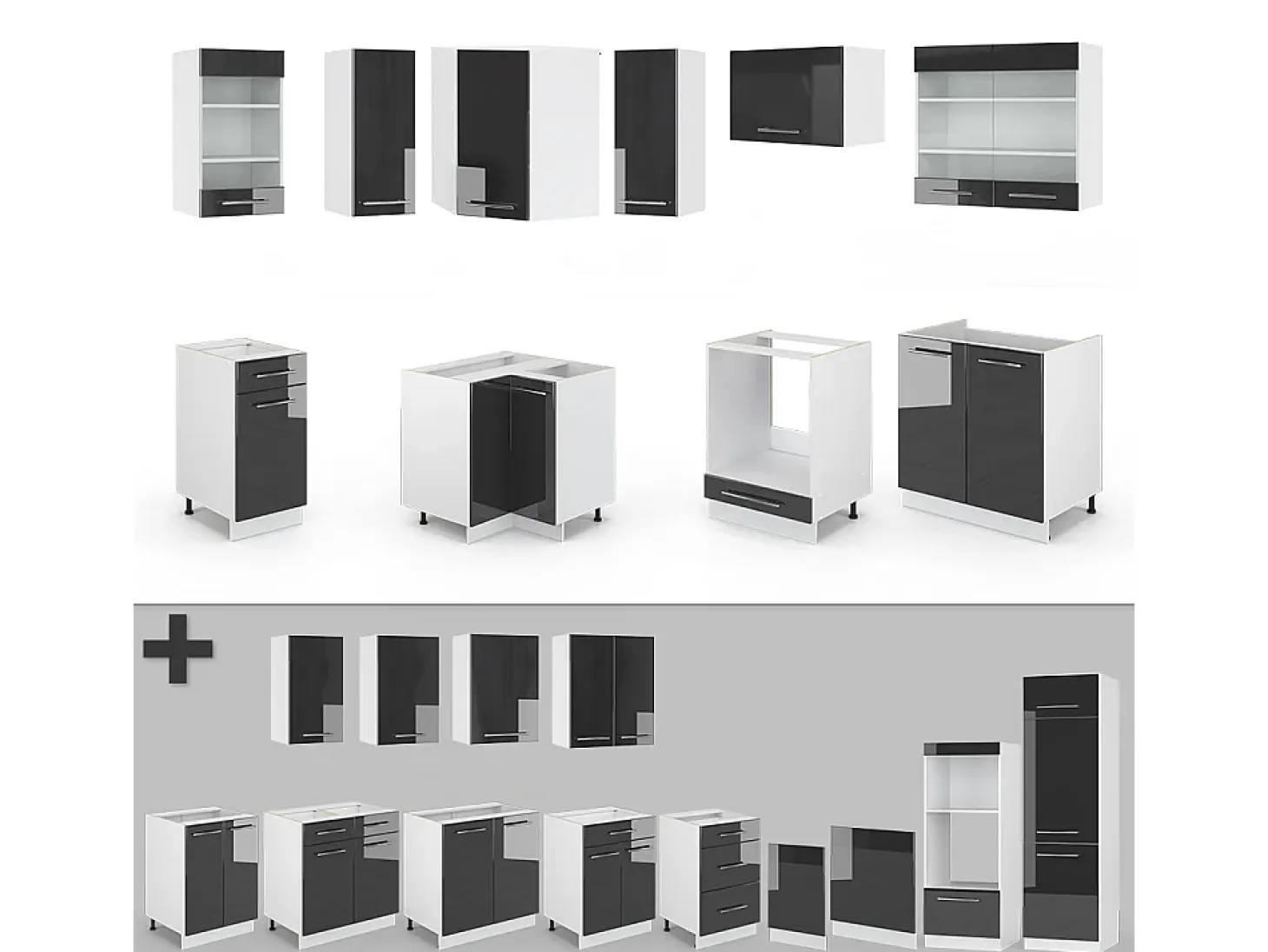 Cocina esquinera antracita alto brillo 190x46x81.6 fame-line