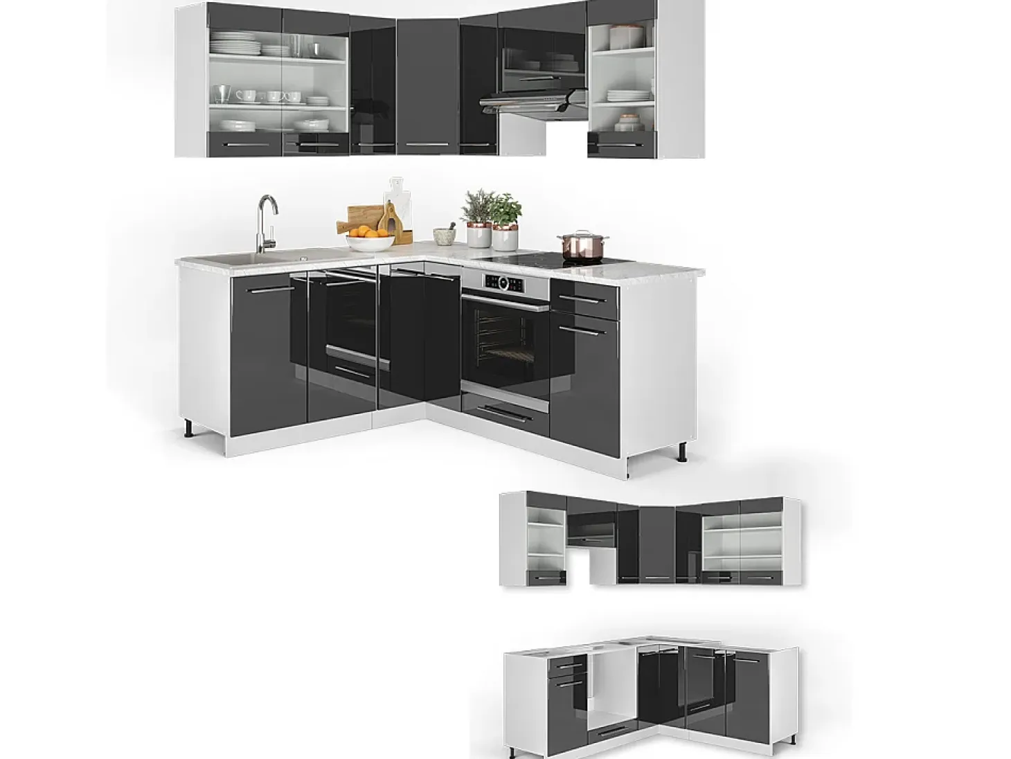 Cocina esquinera antracita alto brillo 190x46x81.6 fame-line