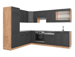 Cocina esquinera antracita casa de campo/roble kraft dorado 227x60x81.6 fame-line