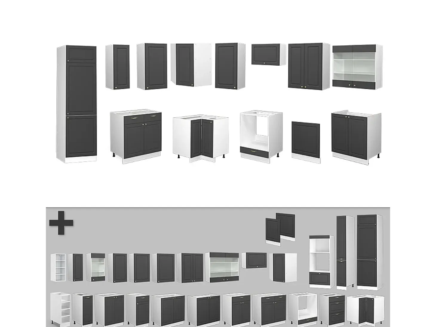 Cocina esquinera antracita-oro/blanco 287x46x81.6 fame-line