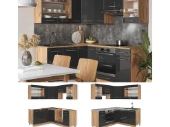 Cocina esquinera antracita brillo intenso/roble dorado eléctrico 190x46x81.6 fame-line