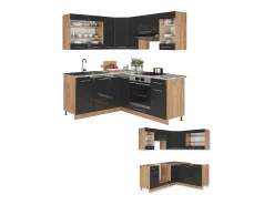 Cocina esquinera antracita brillo intenso/roble dorado eléctrico 190x46x81.6 fame-line