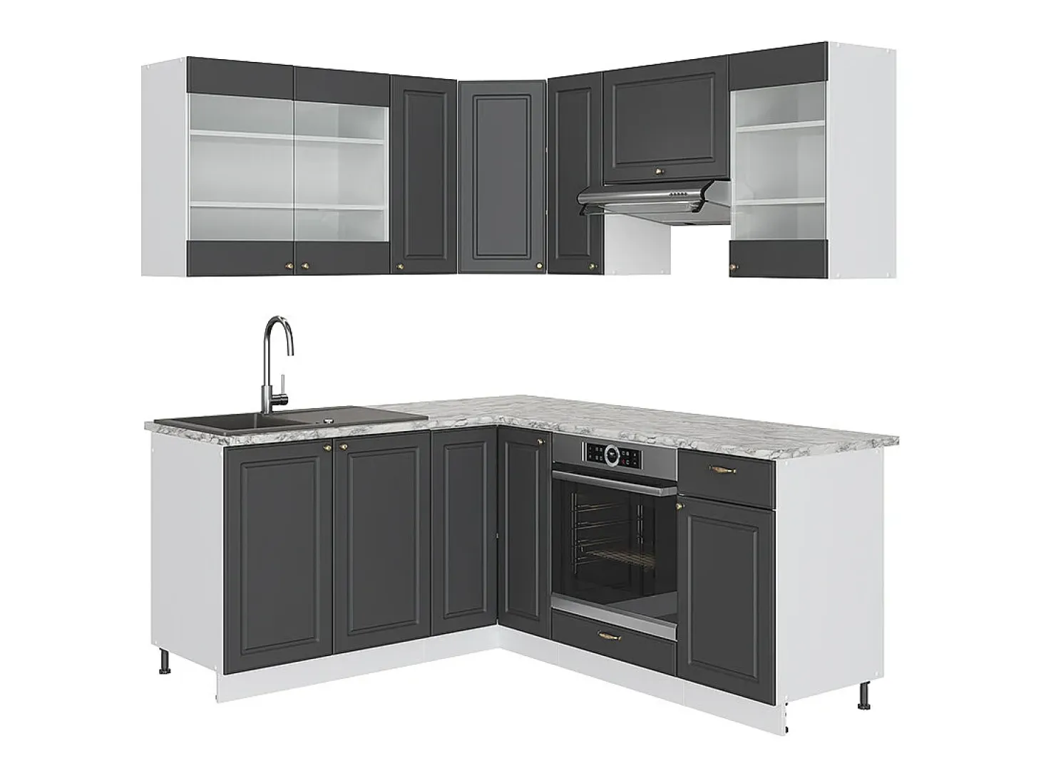 Cocina esquinera antracita-oro/blanco 190x60x81.6 fame-line
