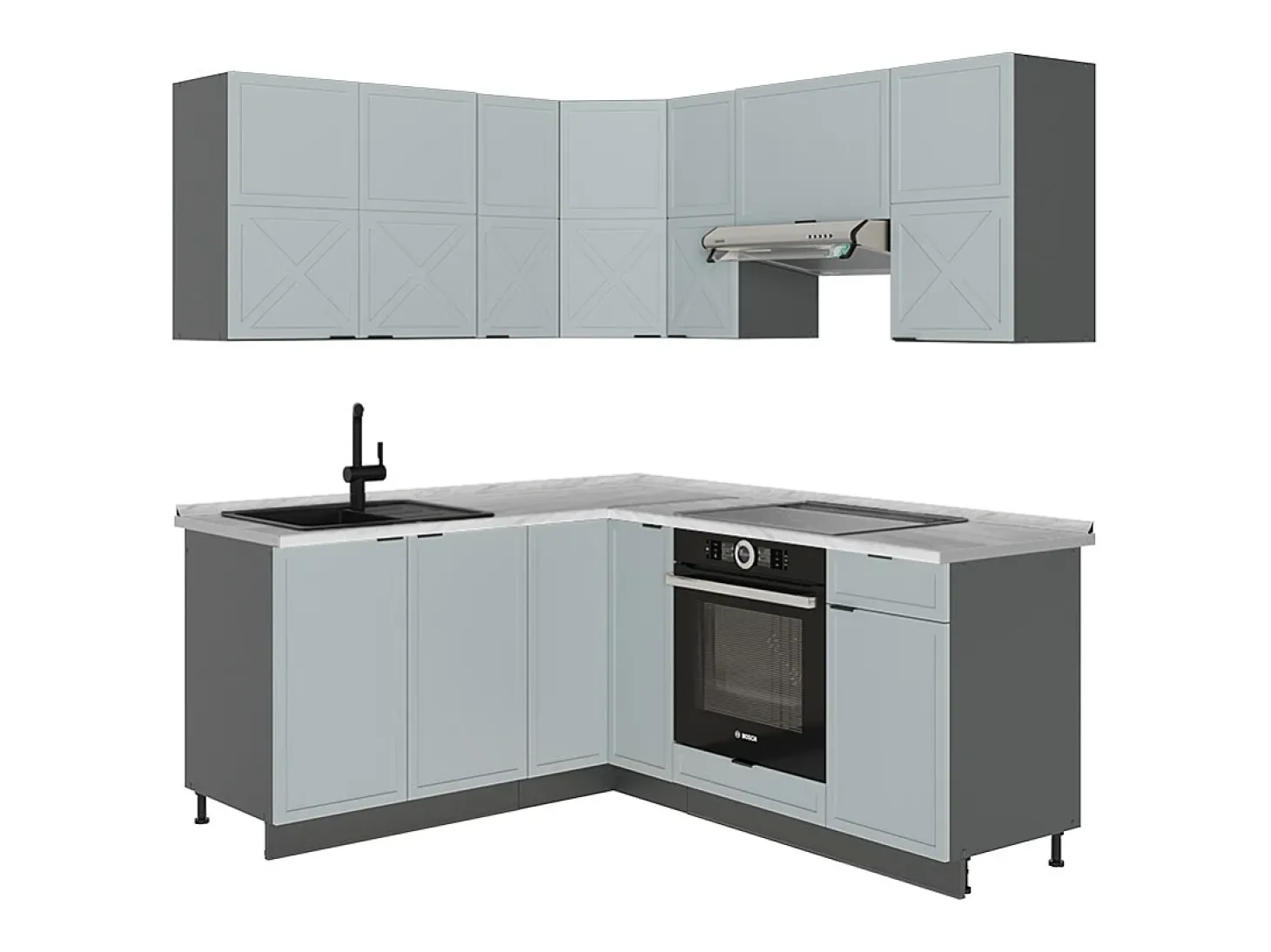 Cocina esquinera azul claro/gris antracita 190x60x81.6 fame-line