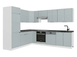Cocina esquinera azul claro-gris-blanco 287x60x81.6 fame-line
