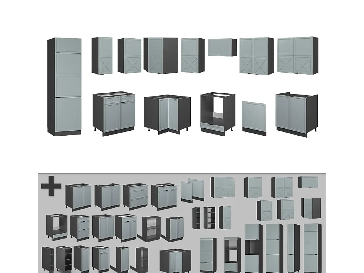 Cocina esquinera azul claro/gris antracita 287x60x81.6 fame-line