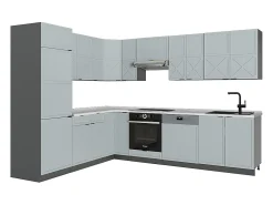 Cocina esquinera azul claro/gris antracita 287x46x81.6 fame-line