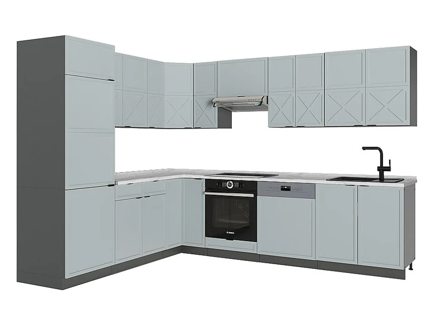 Cocina esquinera azul claro/gris antracita 287x46x81.6 fame-line