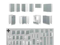 Cocina esquinera azul claro-gris-blanco 190x46x81.6 fame-line